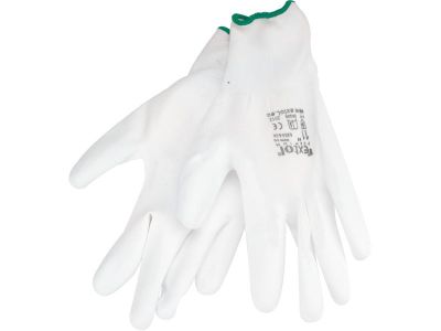 Rukavice z polyesteru polomáčané v PU, biela, veľkosť 8" EXTOL-PREMIUM