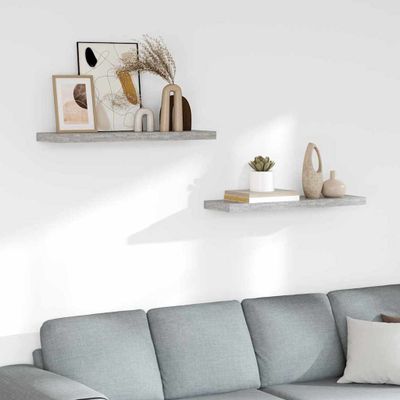 vidaXL Plávajúce nástenné police 2 ks betónové sivé 80x23,5x3,8 cm MDF