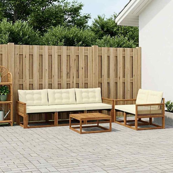 vidaXL Záhradná súprava gaučov s vankúšom 7 pcs Prírodná a krémová