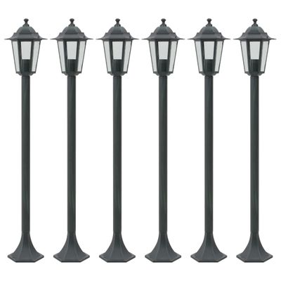 vidaXL Záhradné stĺpové lampy 6 ks E27 110 cm hliníkové tmavozelené