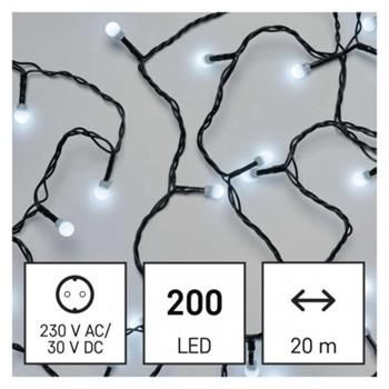LED vianočný reťaz - guličky, 20 m, vonkajší aj vnútorný, studená biela, programy