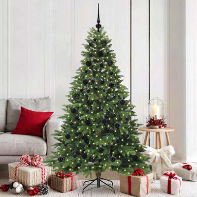 vidaXL Umelý vianočný stromček s 300 LED-i Zelená 180 cm PE a PVC