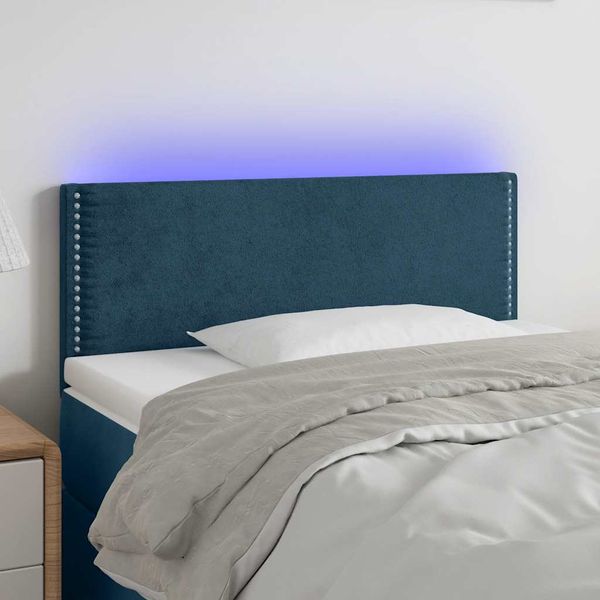 vidaXL Čelo postele s LED tmavomodré 100x5x78/88 cm zamat