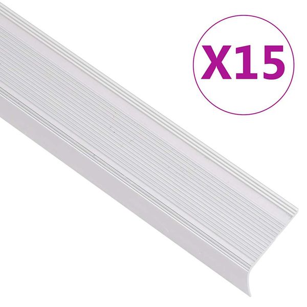 vidaXL Schodové lišty v tvare L 15 ks, hliník 90 cm, strieborné