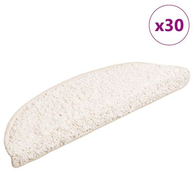 vidaXL Schodové rohože 30 ks 56x17x3 cm biele polkruhové