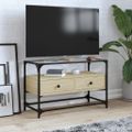 vidaXL TV skrinka sklenená doska dub sonoma 80x35x51 cm kompoz. drevo