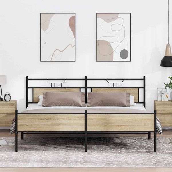vidaXL Kovový posteľný rám bez matraca dub sonoma 200x200 cm