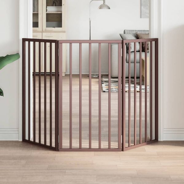 vidaXL Brána pre psa skladacia 3 panely hnedá 150 cm topoľové drevo