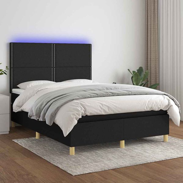 vidaXL Posteľ boxsping s matracom a LED čierna 140x200 cm látka