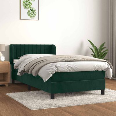 vidaXL Posteľný rám boxsping s matracom tmavozelený 90x190 cm zamat