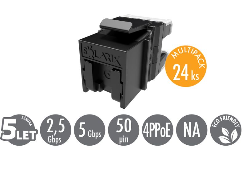 MULTIPACK 24 ks - rýchlozarezávací keystone Solarix CAT6 UTP SXKJ-6-UTP-BK-NA Comp. Level a 4PPoE