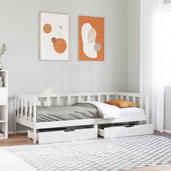 vidaXL Denná posteľ so zásuvkami biela 90x200 cm masívna borovica
