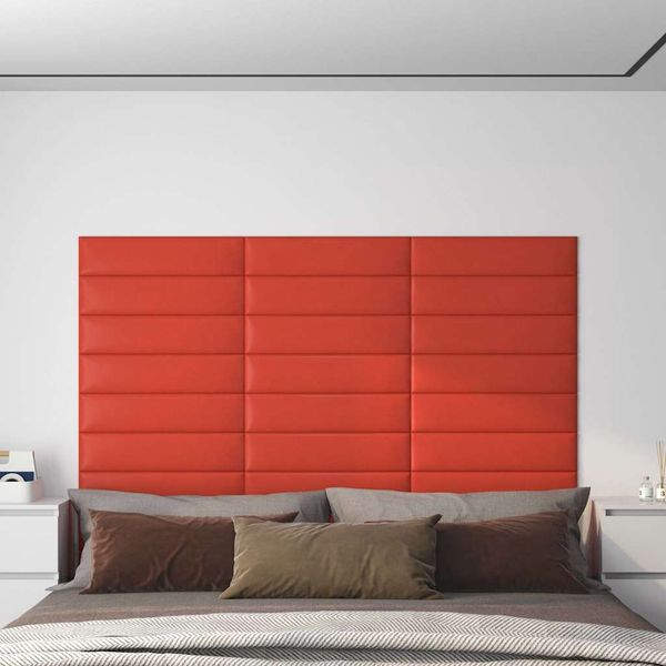 vidaXL Nástenné panely 12 ks červené 60x15 cm umelá koža 1,08 m²