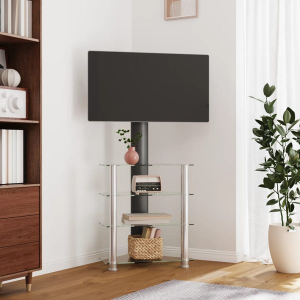 vidaXL Rohový TV stojan 4-vrstvový pre 32-70 palcov čierno-strieborný