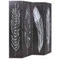 vidaXL Skladací paraván 160x170 cm, potlač s pierkami, čierno-biely