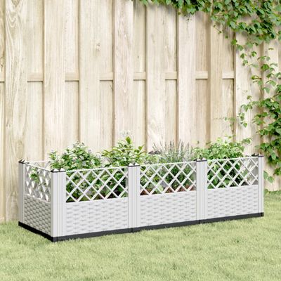 vidaXL Záhradný kvetináč s kolíkmi biely 123,5x43,5x43,5 cm PP