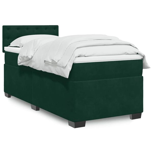 vidaXL Posteľný rám boxsping s matracom tmavozelený 90x190 cm zamat