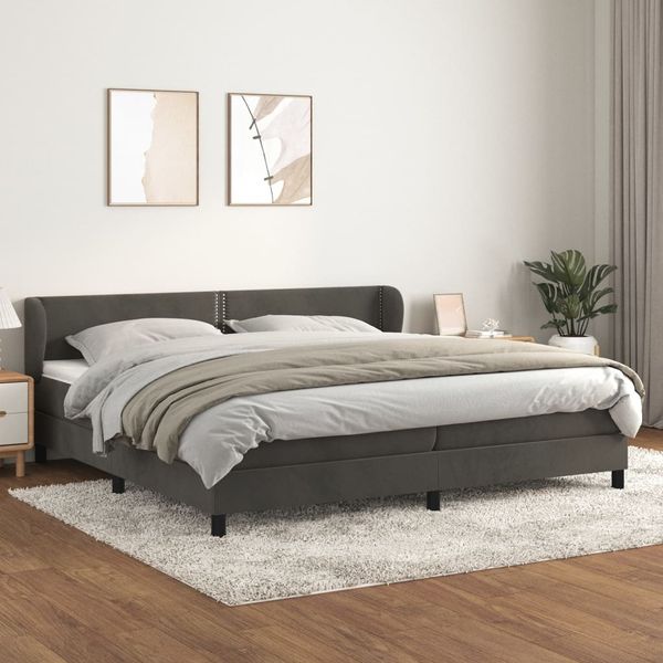 vidaXL Posteľný rám boxspring s matracom tmavosivý 200x200 cm zamat