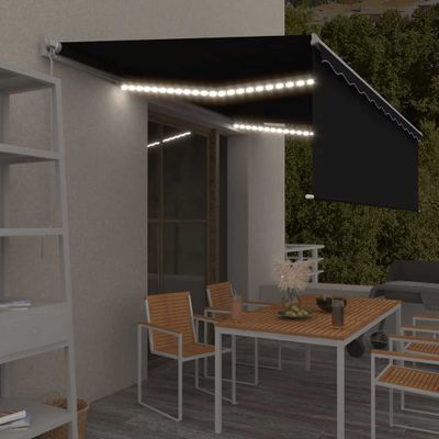 vidaXL Ručne zaťahovacia markíza s tienidlom a LED 5x3 m antracitová