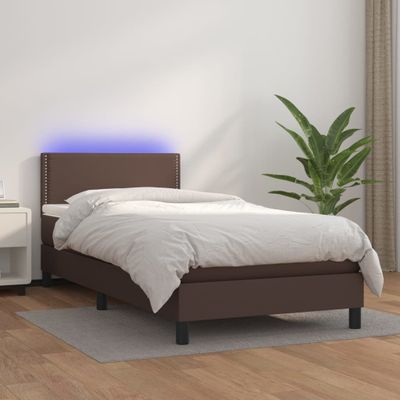 vidaXL Boxspring posteľ s matracom a LED hnedá 90x200 cm umelá koža