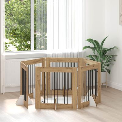 vidaXL Brána pre psov so stojanmi 6 pcs Dub artisan 80 x 80 cm