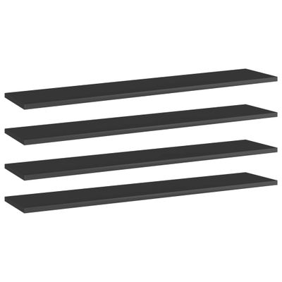 vidaXL Prídavné police 4 ks, lesklé čierne 100x20x1,5 cm, drevotrieska