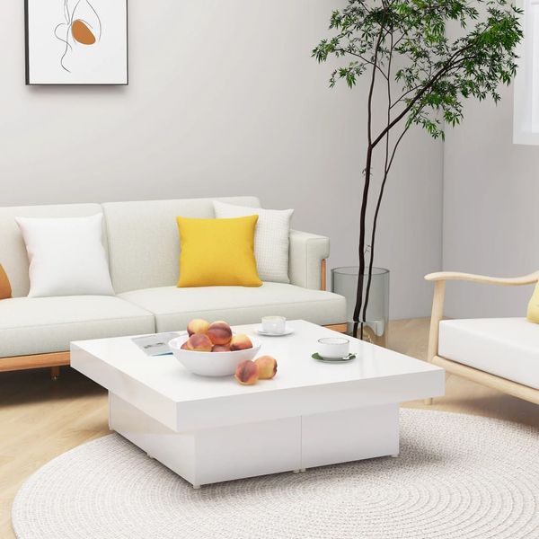 vidaXL Konferenčný stolík, lesklý biely 90x90x28 cm, kompozitné drevo