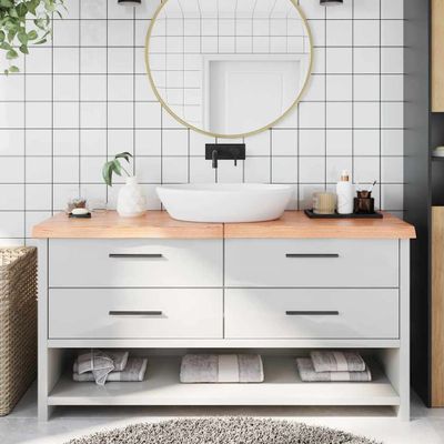 vidaXL Kúpeľňová doska bledohnedá 160x40x(2-6) cm ošetrený masív