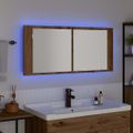 vidaXL Zrkadlový kabinet s LED Remeselný dub 100 x 12 x 45 cm