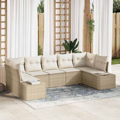 vidaXL Súprava záhradných pohoviek 7 pcs Béžová a krémová Poly ratan