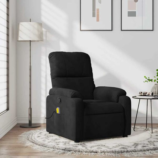 vidaXL Masážne kreslo s polohovacím mechanizmom, čierne, z mikrovlákna