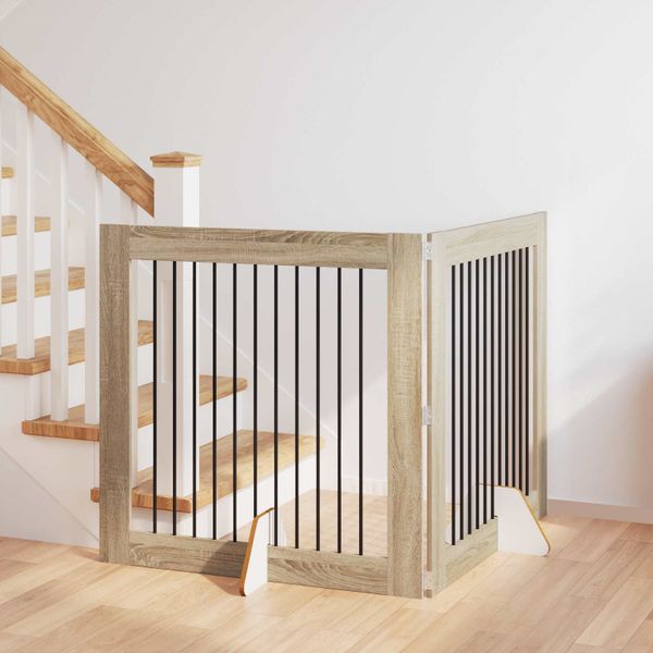 vidaXL Brána pre psov so stojanmi 2 pcs Dub sonoma 100 x 100 cm