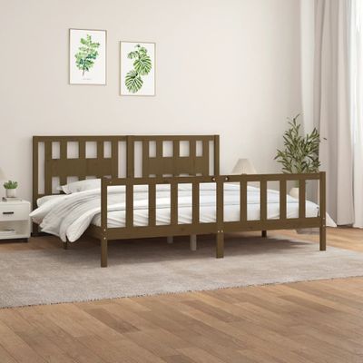 vidaXL Posteľný rám s čelom medovo sivý masívna borovica 200x200 cm