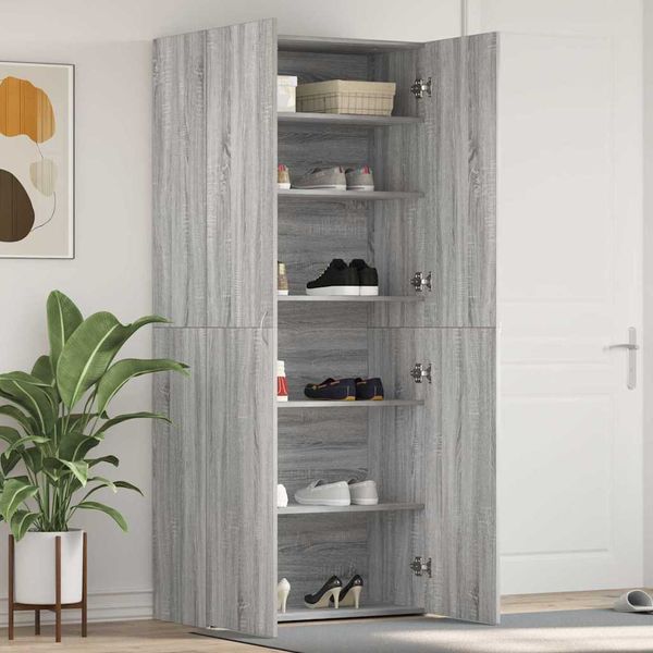 vidaXL Skriňa na topánky Sivá 80 x 35.5 x 180 cm Kompozitné drevo
