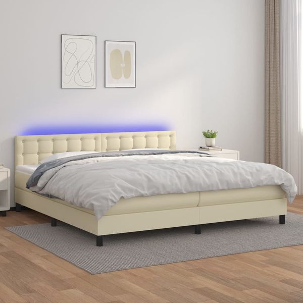 vidaXL Boxspring posteľ s matracom a LED krémová 200x200 cm umelá koža