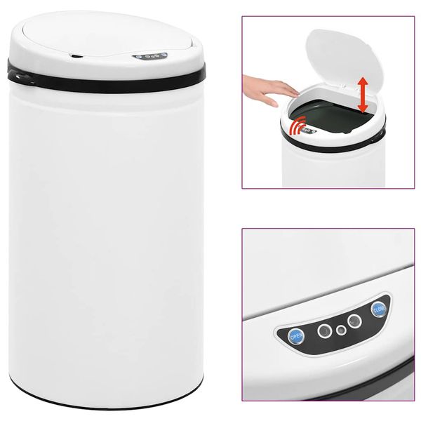 vidaXL Automatický odpadkový kôš, senzor 50 l, uhlíková oceľ, biely