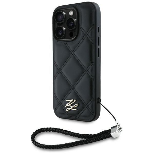 Obal Karl Lagerfeld HC Quilted PU Initial Logo & Chain Strap pre iPhone 16 Pro Max čierny