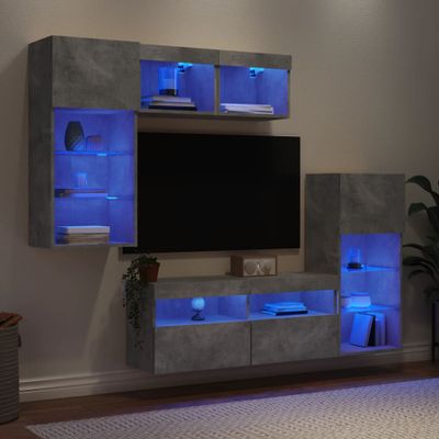 vidaXL 5-dielne TV nástenné skrinky s LED betónovo sivé kompozit.drevo