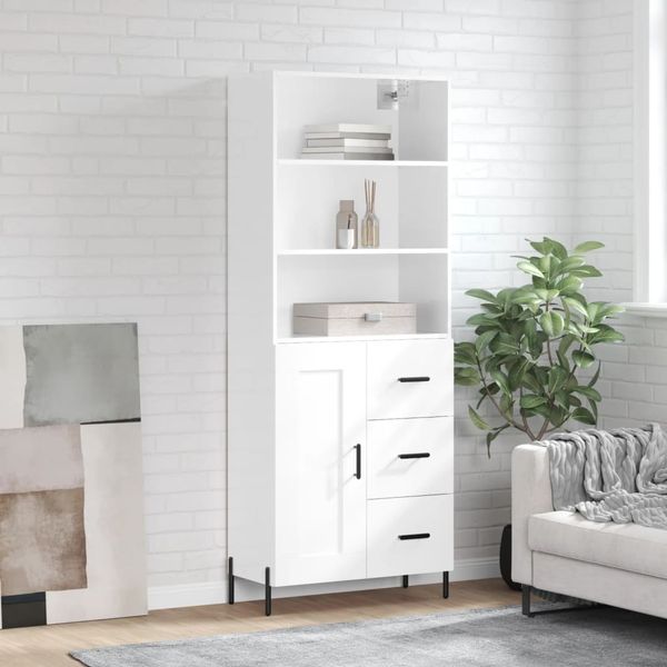 vidaXL Vysoká skrinka lesklá biela 69,5x34x180 cm spracované drevo