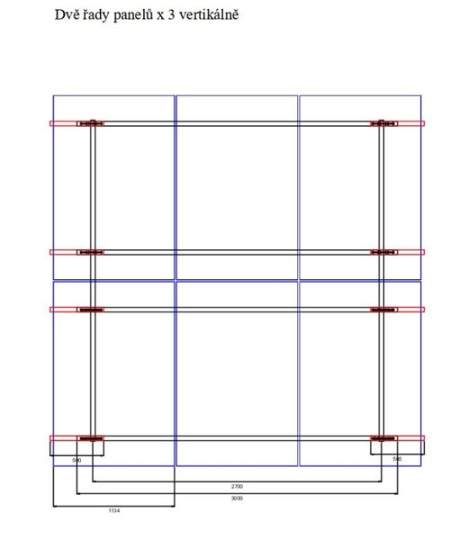 FVE konštrukcia SAP30S6P23V pre 6 panelov 30st. do zeme 2x3 vertikálne FVE konstrukce SAP30S6P23V pro 6 panelů 30st. do země 2x3 vertikální