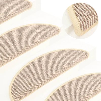 vidaXL Schodové rohože 15 ks 56x17x3 cm biele a hnedé polkruhové