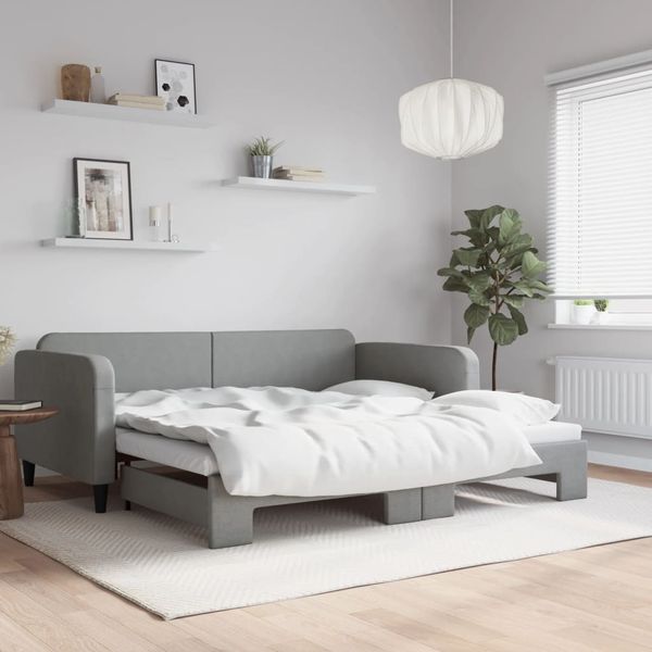 vidaXL Denná posteľ s rozkladacou posteľou bledosivá 100x190 cm látka