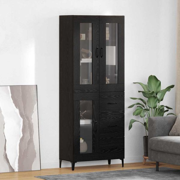 vidaXL Highboard Čierny dub 69,5 x 34 x 180 cm Kompozitné drevo