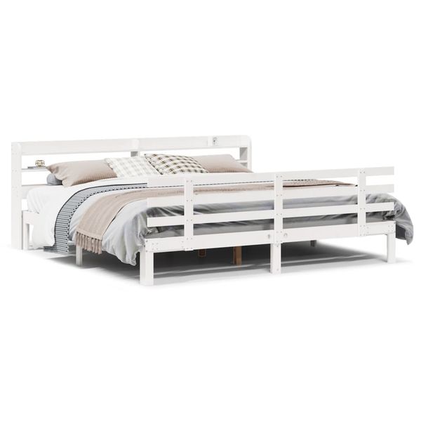 vidaXL Posteľný rám s čelom bez matraca biely 200x200 cm