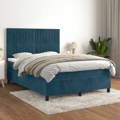 vidaXL Posteľný rám boxsping s matracom tmavomodrý 140x190 cm zamat