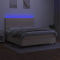 vidaXL Posteľ boxsping s matracom a LED krémová 160x200 cm látka