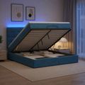 vidaXL Ottoman posteľ s matracom a LED Tmavo modrá 140 x 200 cm Zamat