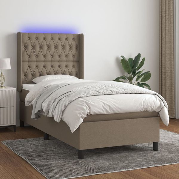 vidaXL Posteľ boxsping s matracom a LED sivohnedá 90x200 cm látka