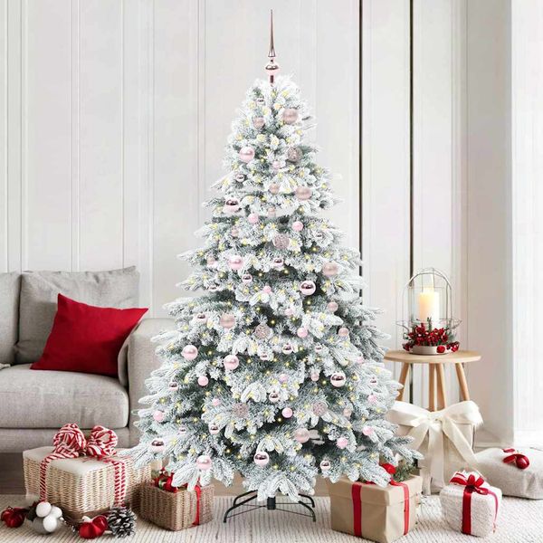 vidaXL Umelý vianočný stromček s 300 LED-i Biela 180 cm PE a PVC