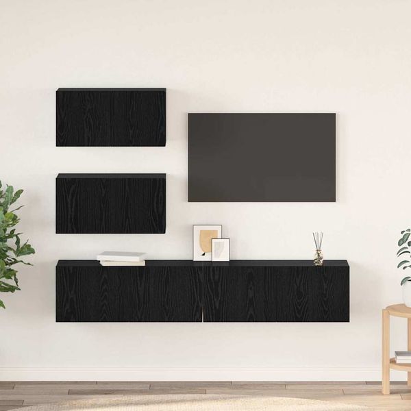 vidaXL Zostava TV skriniek Nástenný 4 pcs Čierny dub Kompozitné drevo